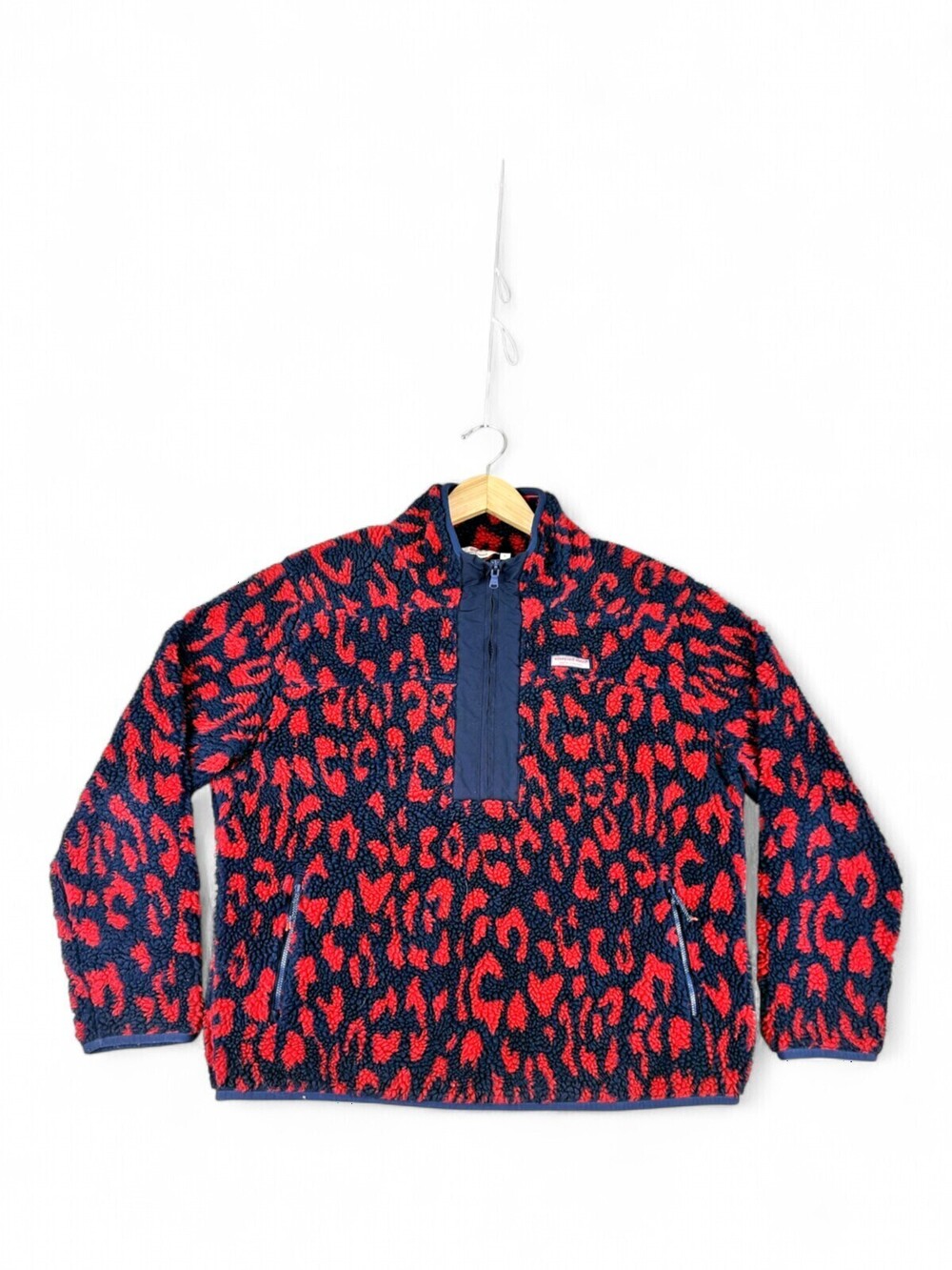 Vineyard Vines Teddy Fleece Quarter-Zip Pullover Leopard L